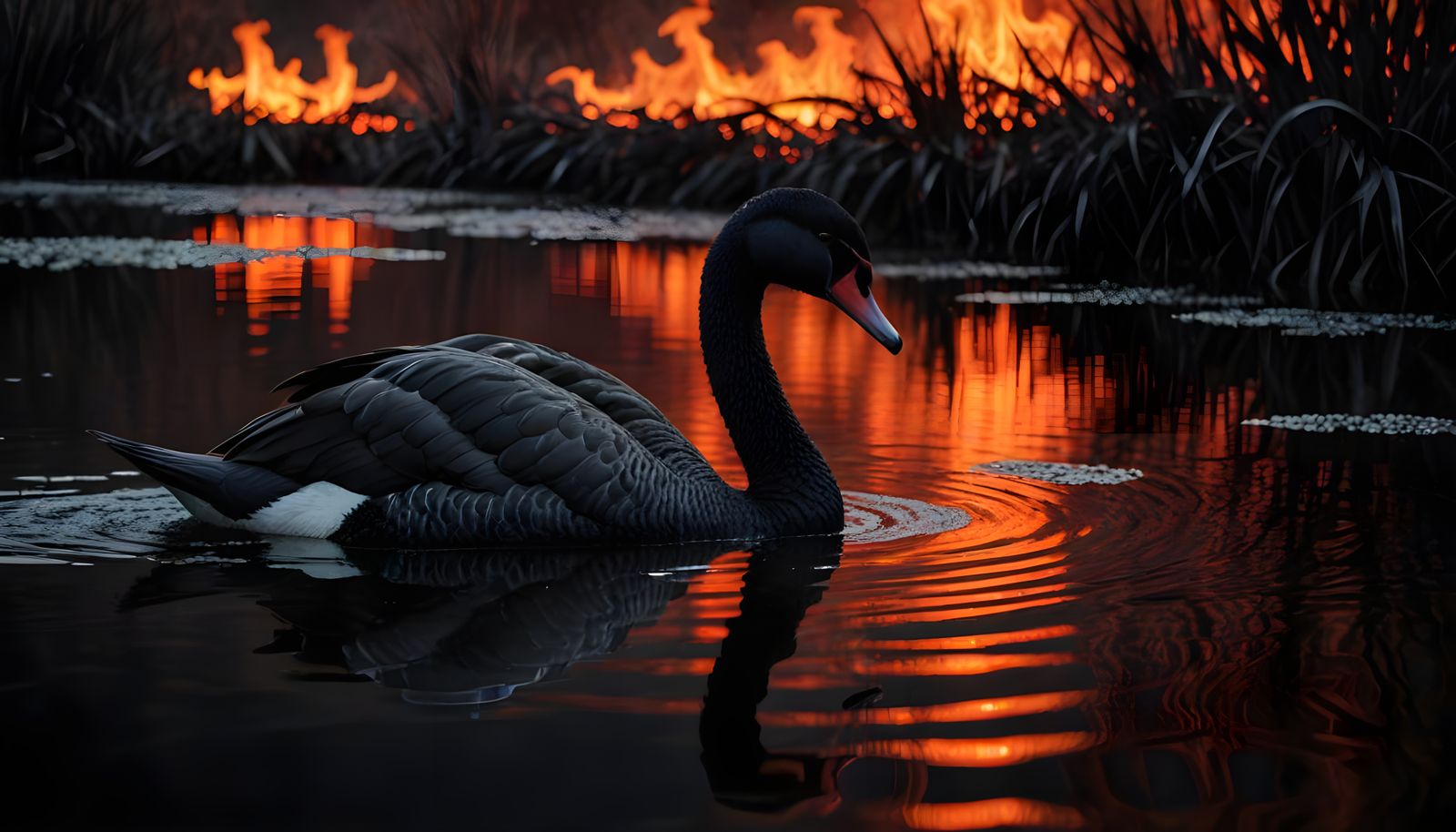 Ethereal Black Swan Amidst Inferno