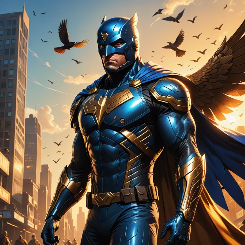 Bird-Themed Superhero Concept Art in Comic Book Style