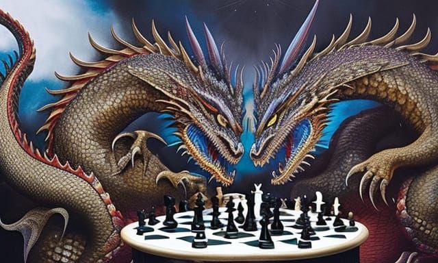 Dragons Play Chess in Hyperdetailed Octane Render