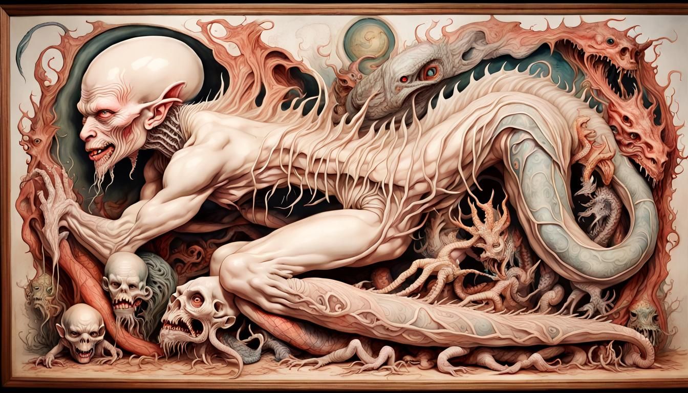 Albino Chimera Monster in Surreal Fantasy Style