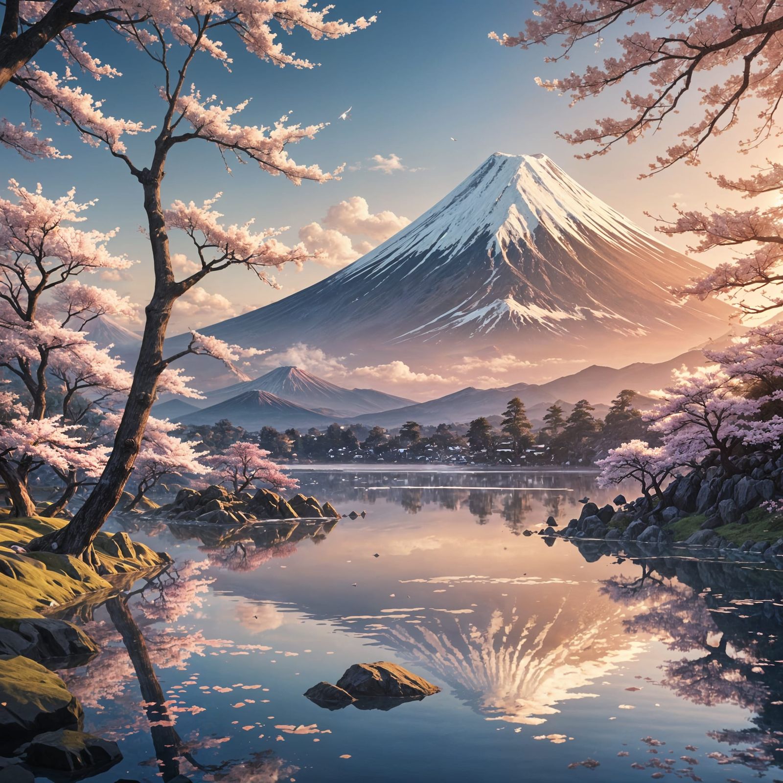 Mount Fuji Sunrise in Detailed 3D Anime Style