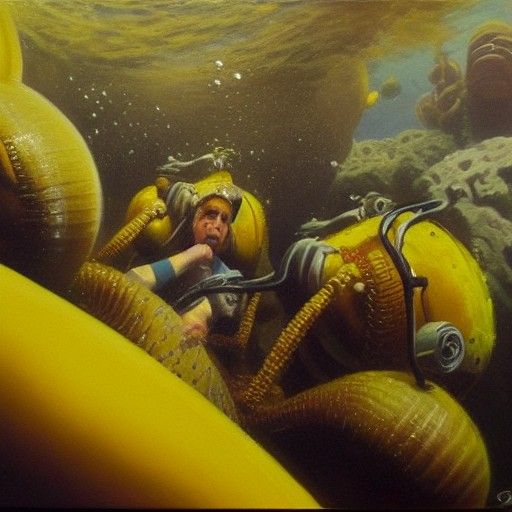 Yellow Figures Under the Sea, Oil Painting Style