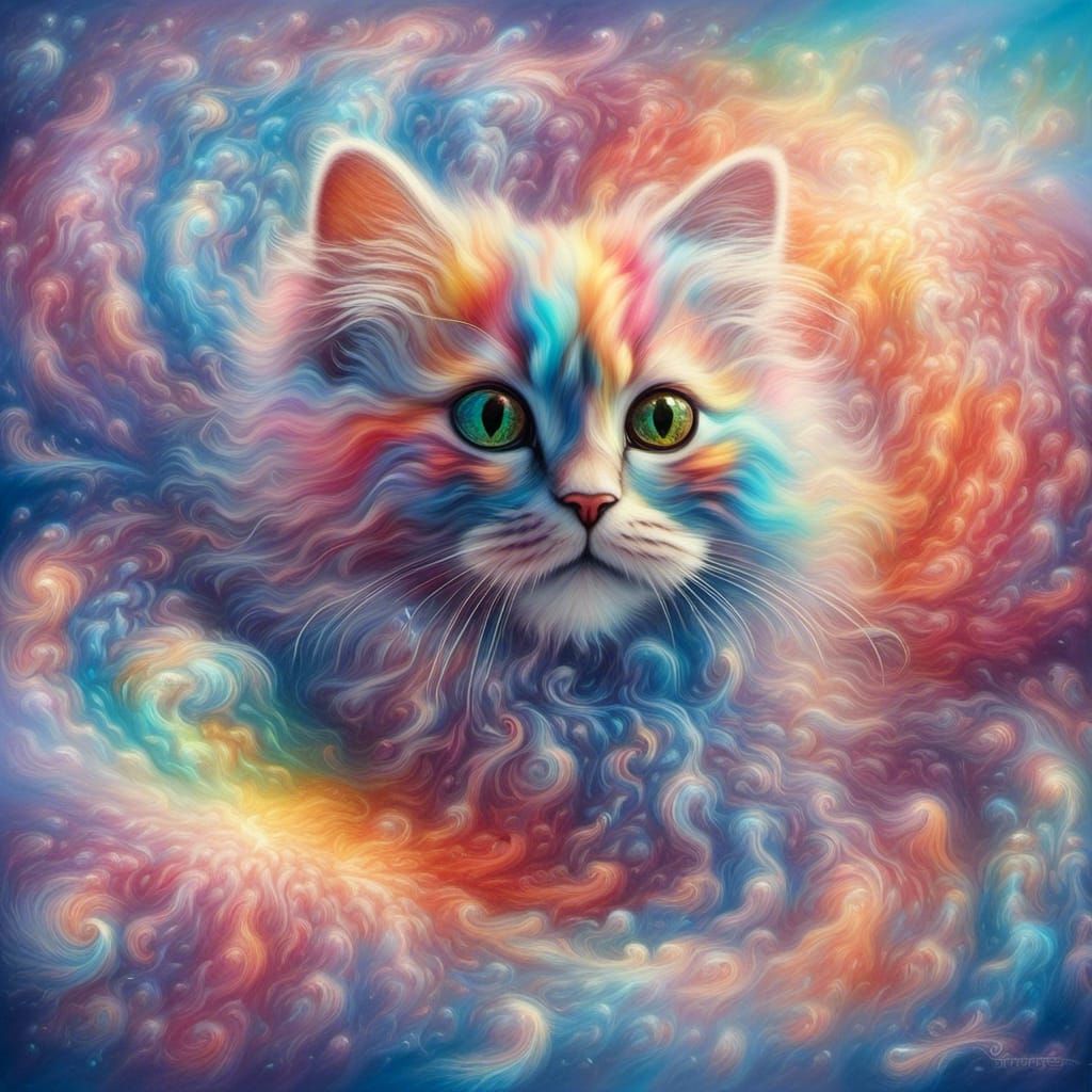 Surreal Pastel Cat in Dreamscape: Impressionist Airbrush Art