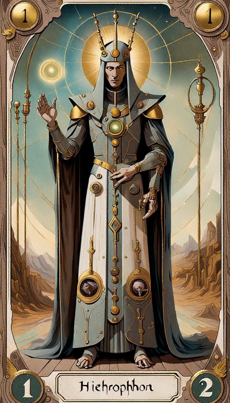Futuristic Hierophant Tarot Card in Carrington Style