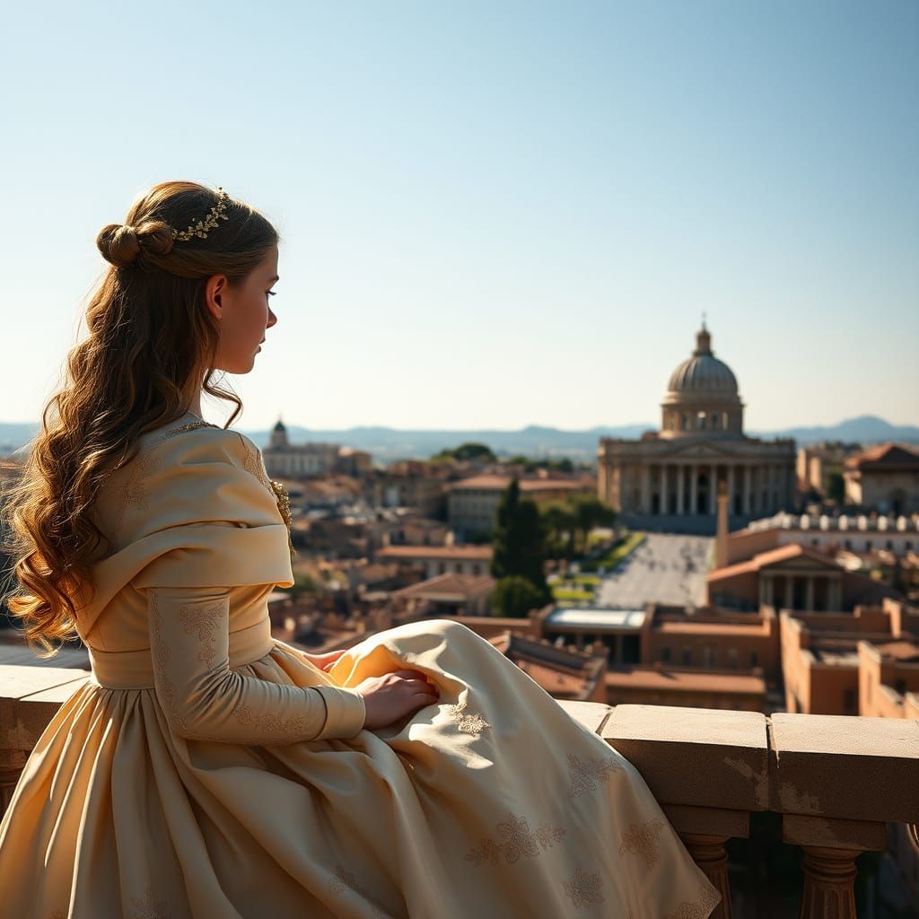 Young Roman Matron in Elegant Drapery and Gold Embroidery