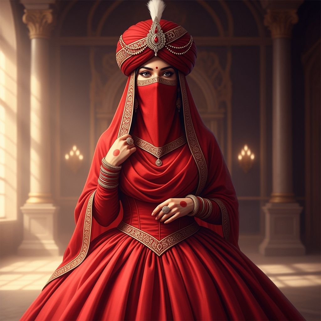 Indian Woman in Red Niqab and Ball Gown