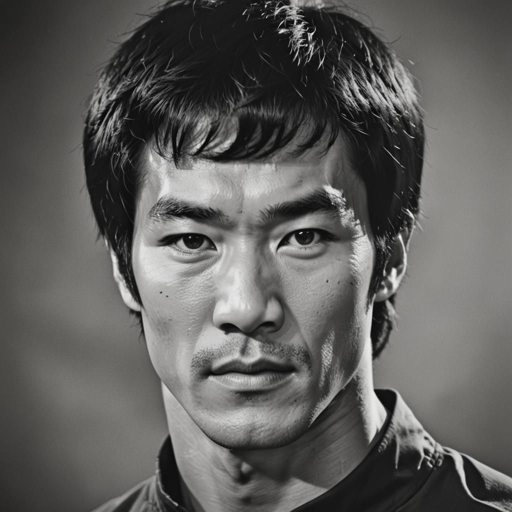 High Contrast Portrait of Bruce Lee in 2-Bit Style