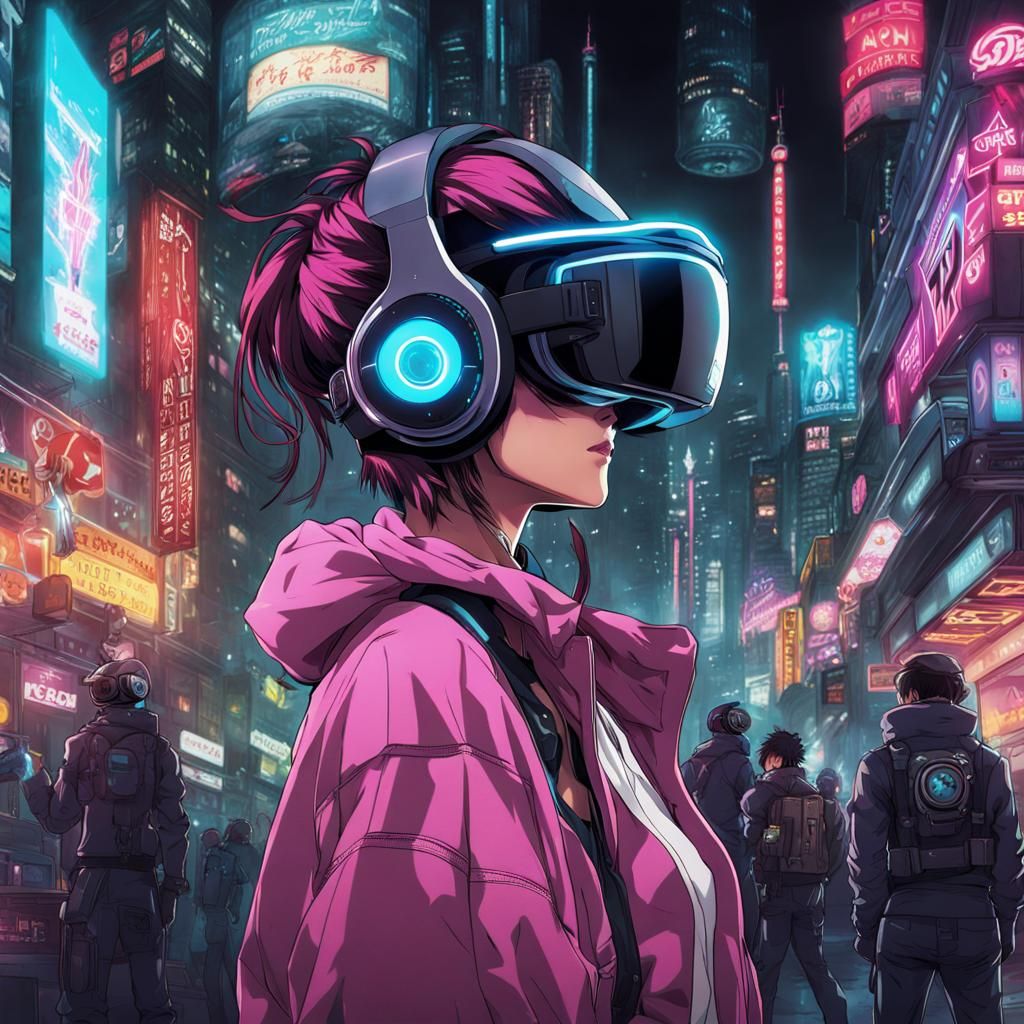 Cyberpunk User Immersed in Virtual Reality