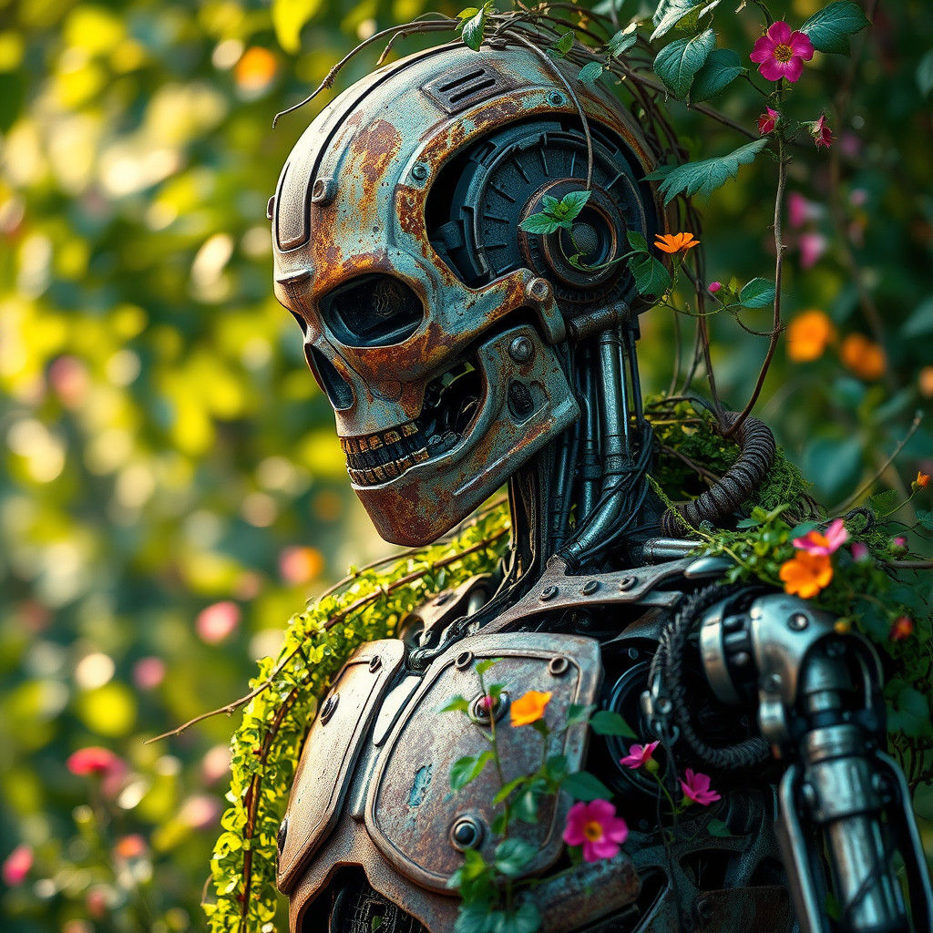 Terminator Reclaimed by Nature in Macro Photography Style