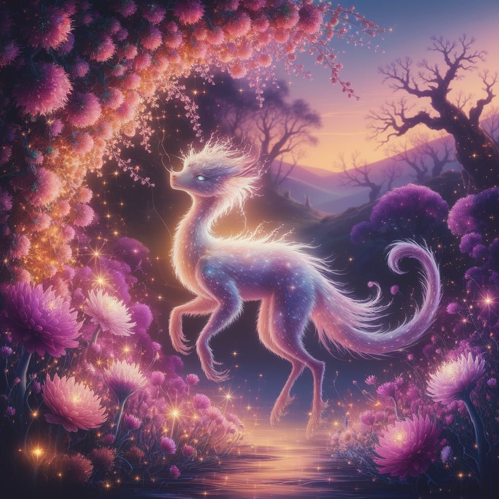 Surreal Mystical Creature in Dreamlike Garden, Fantasy Art S...