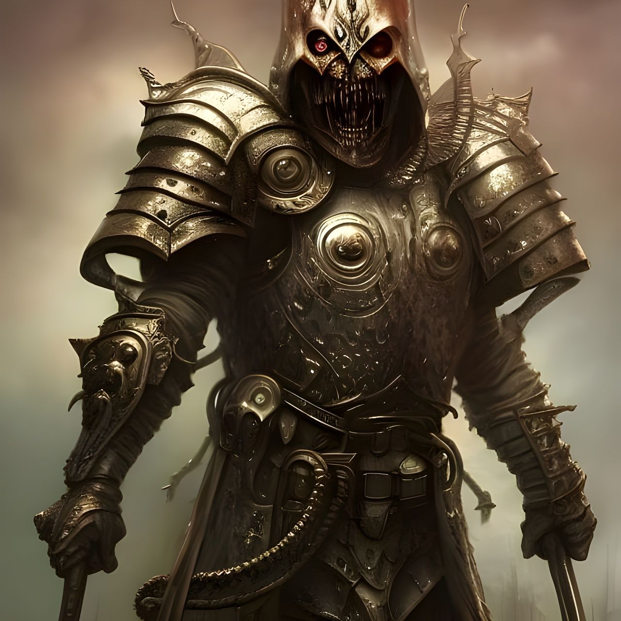 Zombie Knight in Bronze Armor: Detailed Digital Art