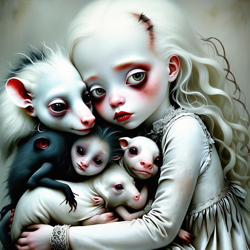Albino Girl with Black-Eyed Beasts