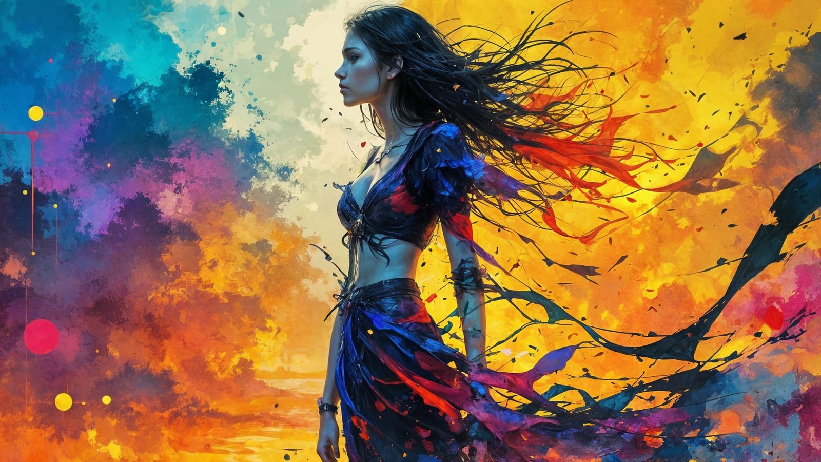 Surreal Woman in Vibrant Arc en Ciel Colors