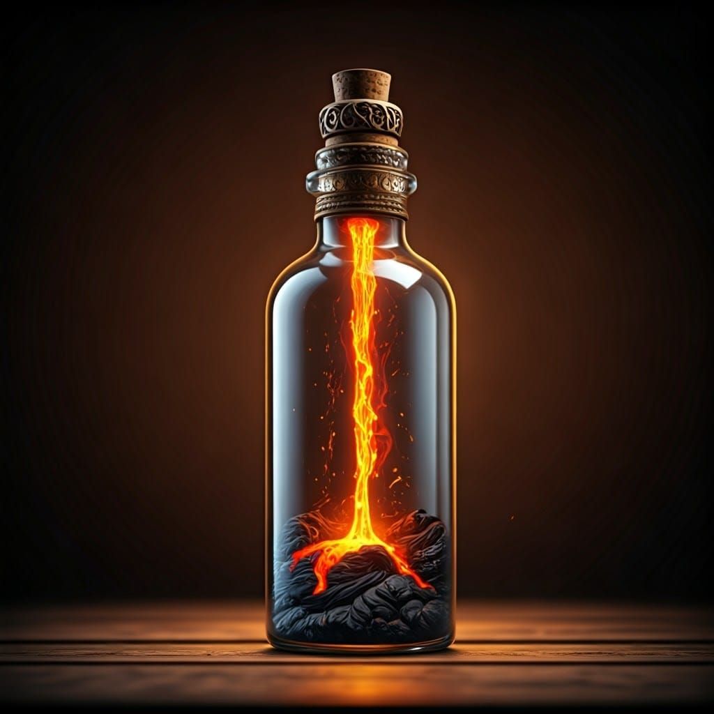 Fiery Lava Stream Inside Glass Bottle
