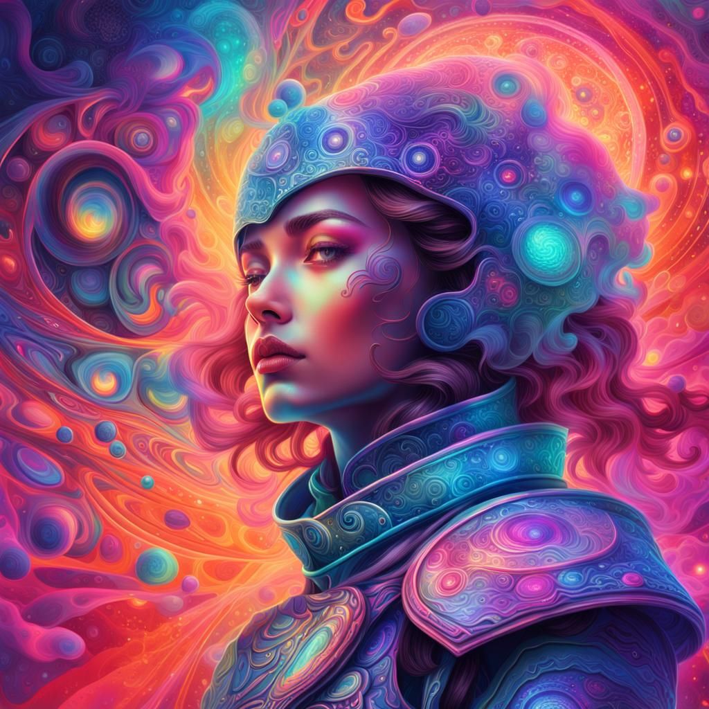 Mystical Elixir: Psychedelic Woman in Astral Armor