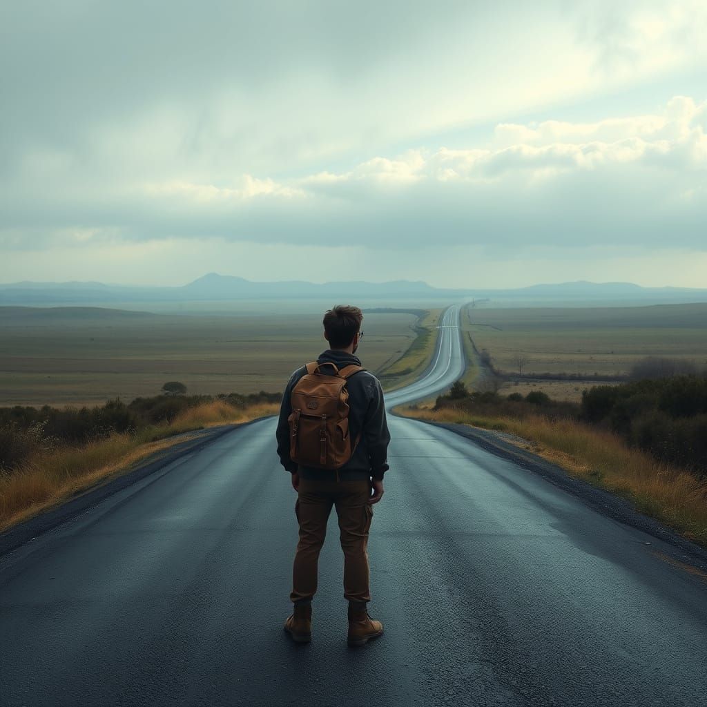 A Wistful Traveler Stands at the Crossroads of Freedom