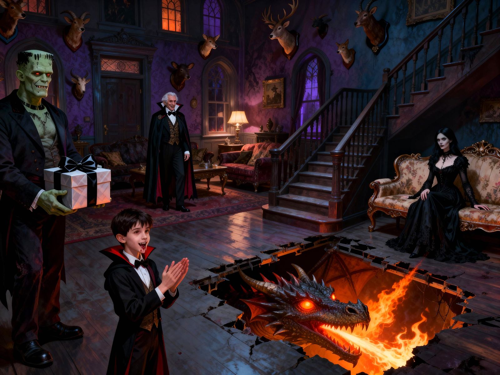 Haunted House Birthday Party with Dragon and Monsters