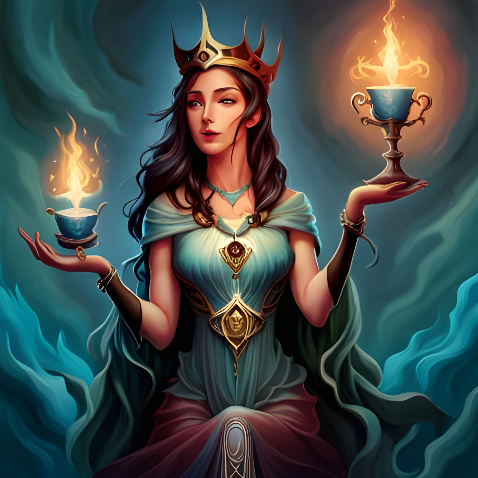 King of Cups Tarot Card Fusion in Acrylic Style