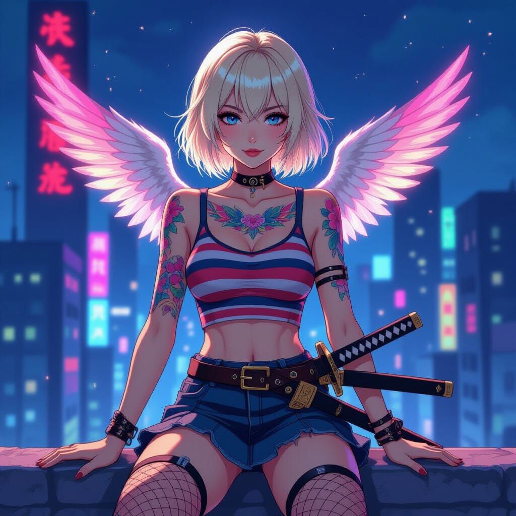 Anime Style Woman with Sword Belt in City