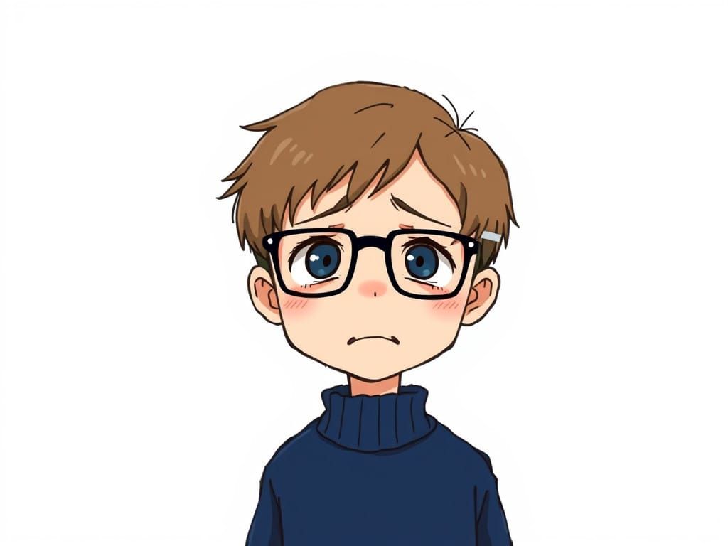 Low-Quality Anime Boy with Dark Blue Pullover