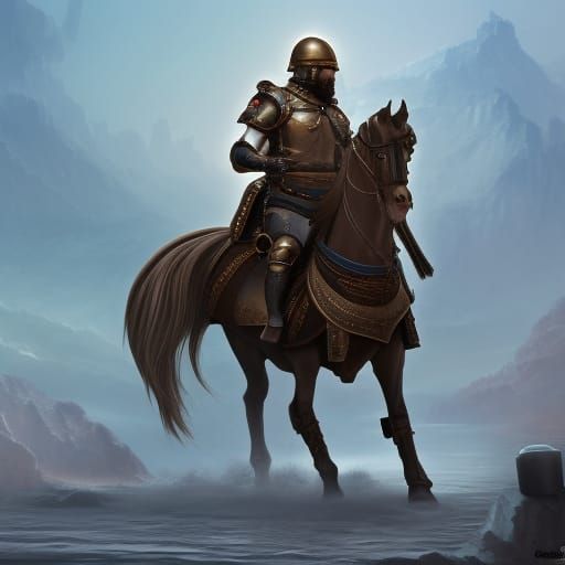 Roman Cavalry Soldier on Horseback in Detailed Matte Paintin...