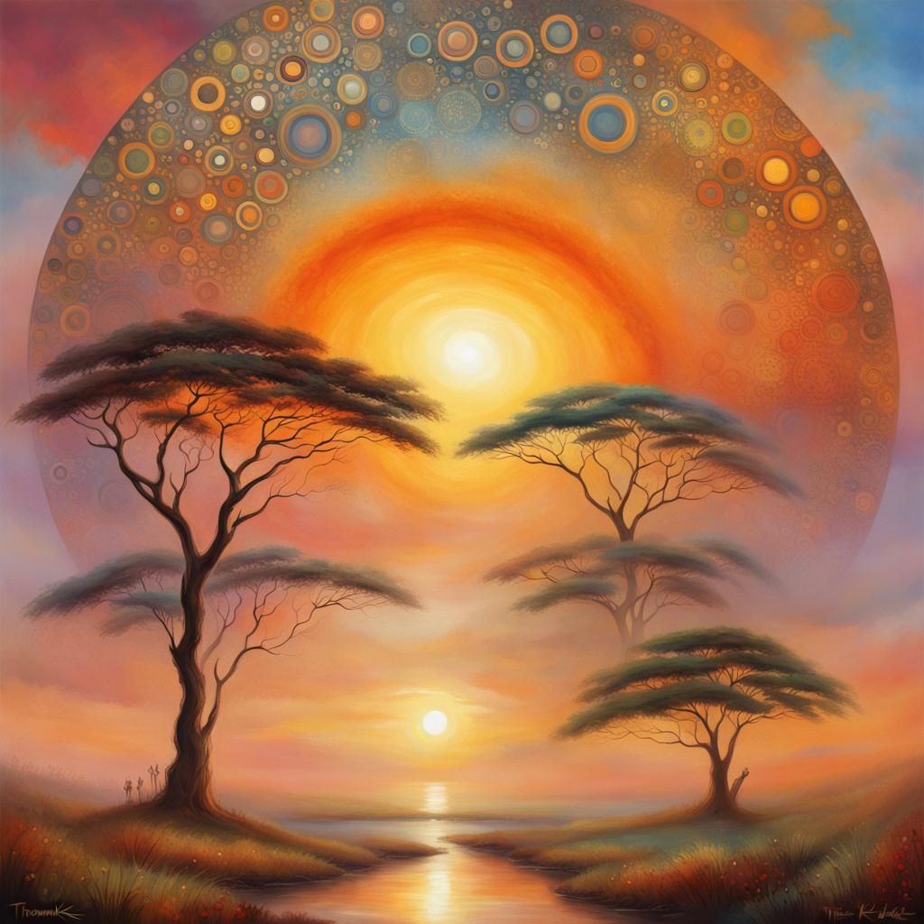 Abstract African Sunset Face Art Nouveau Painting