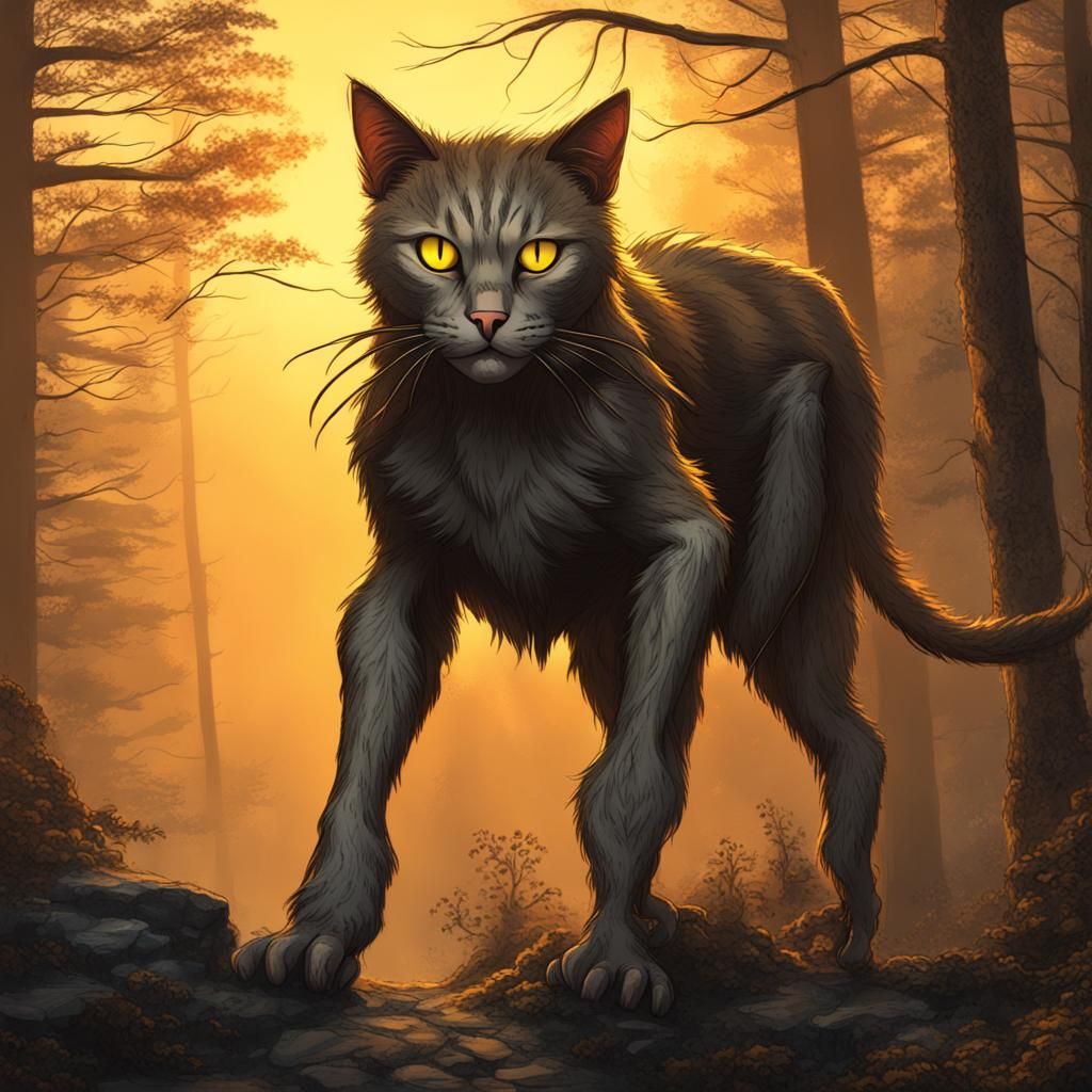 Six-Legged Wampus Cat Stalking Prey at Twilight