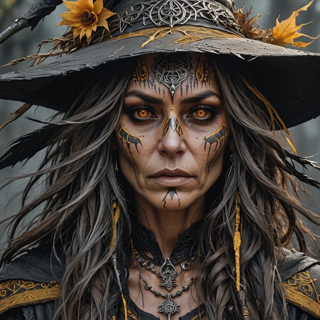 Eerie Forest Witch Portrait in Hyperrealism
