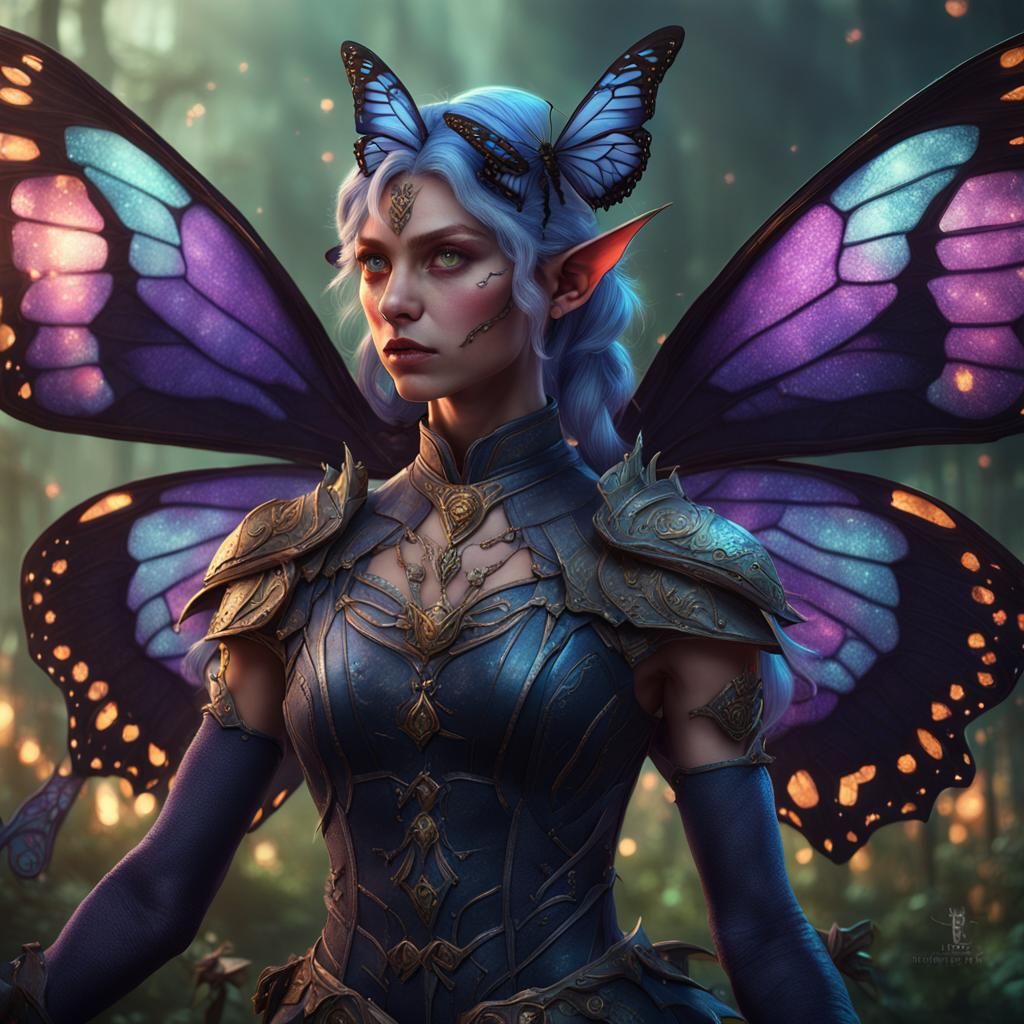 Victorian Elf Witch with Butterfly Wings