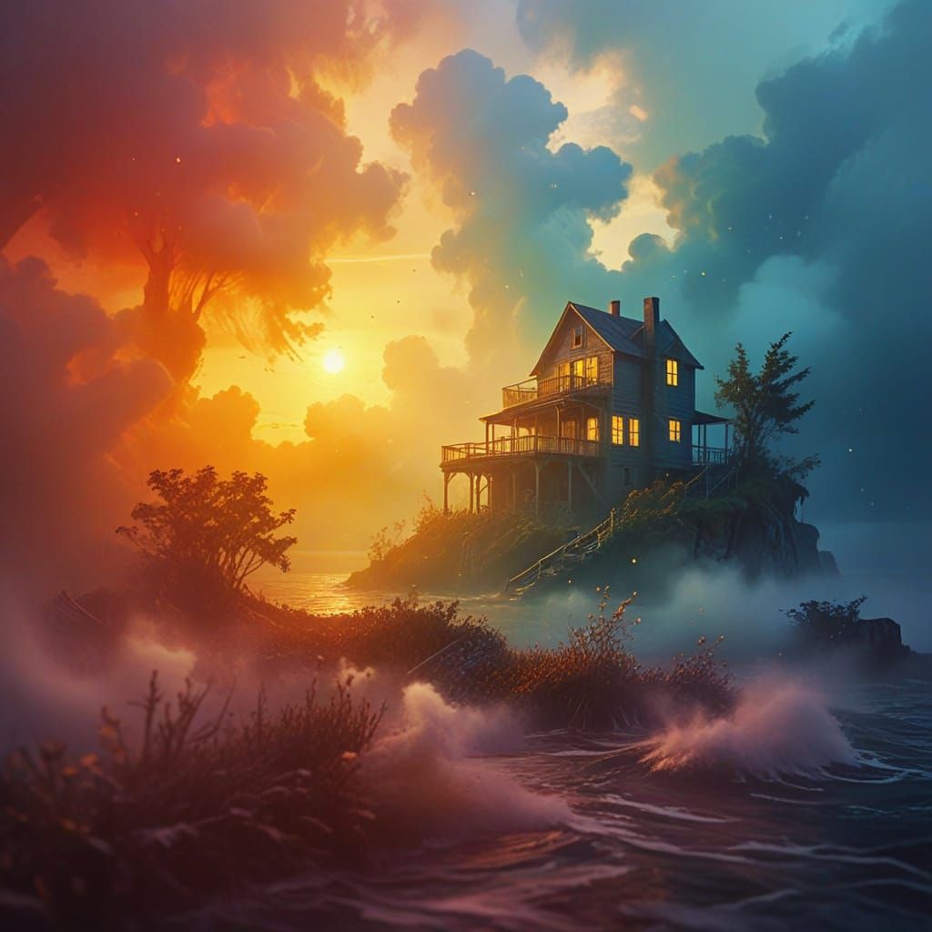 Whimsical Island Abode in Dreamy Atmosphere