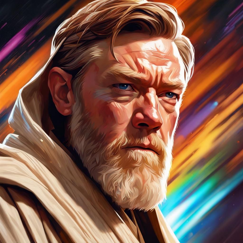 Hyperrealistic Portrait of Obi-Wan Kenobi in Splash Art Styl...