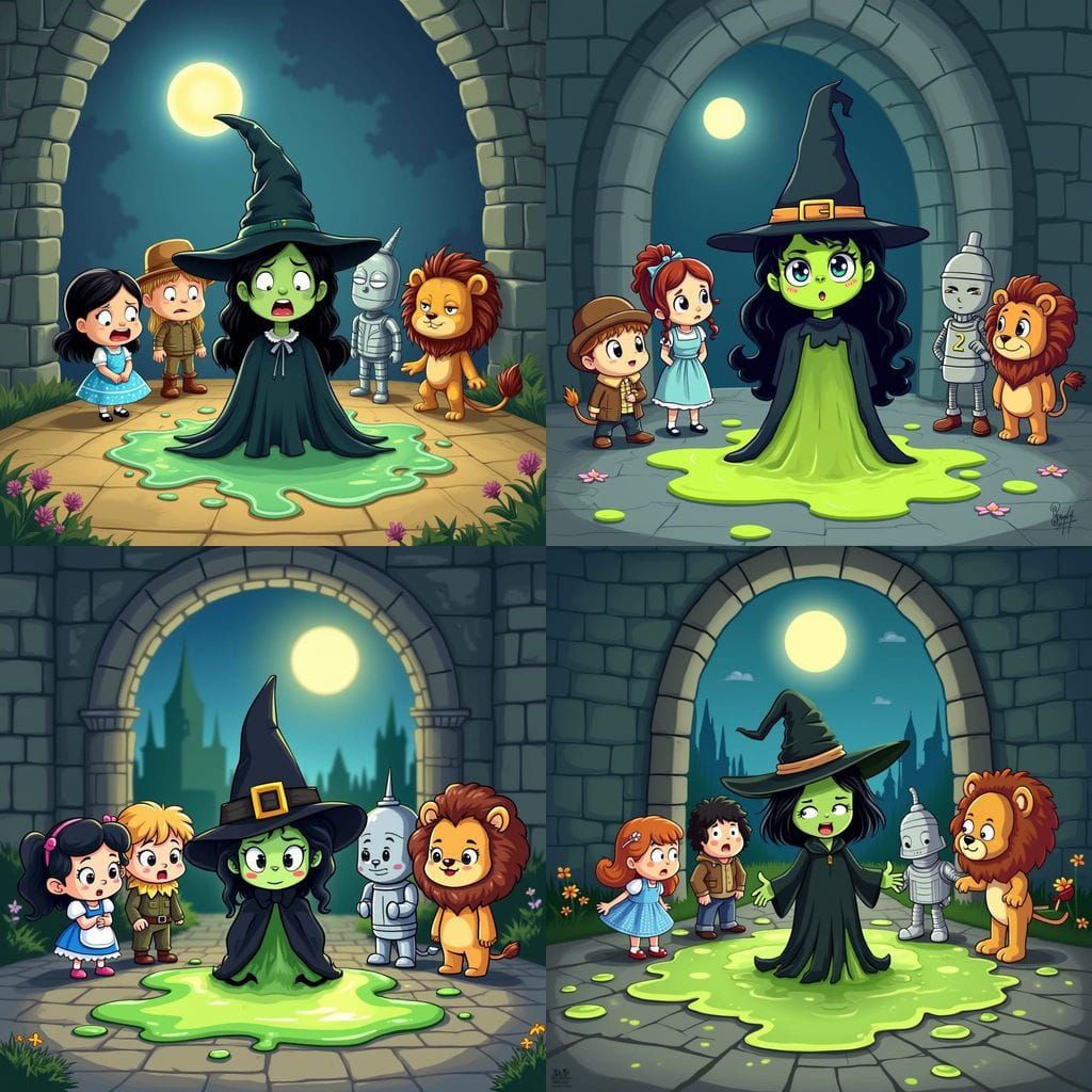Wicked Witch Melts in Oz: Chibi Storybook Scene