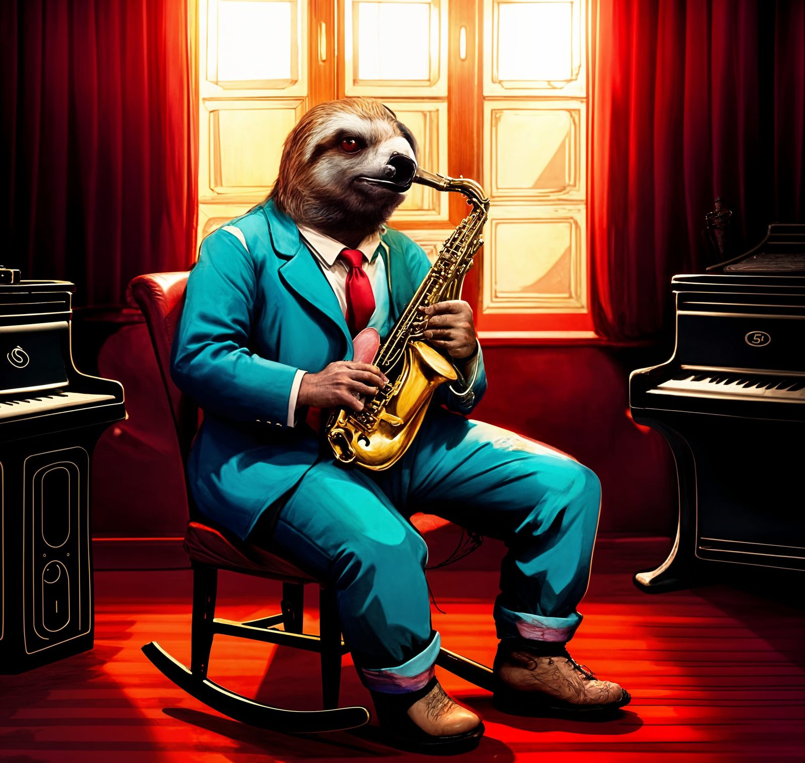 Sloth Rocker Saxophone Player in 1950s Style