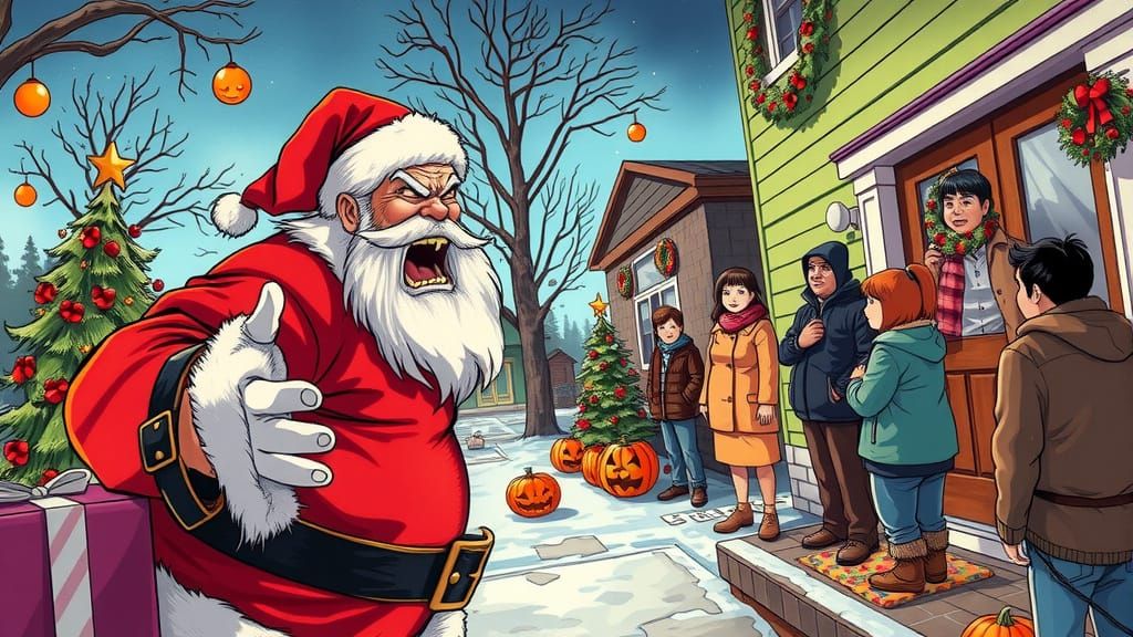 Enraged Santa Claus Confronts Early Christmas Decorators
