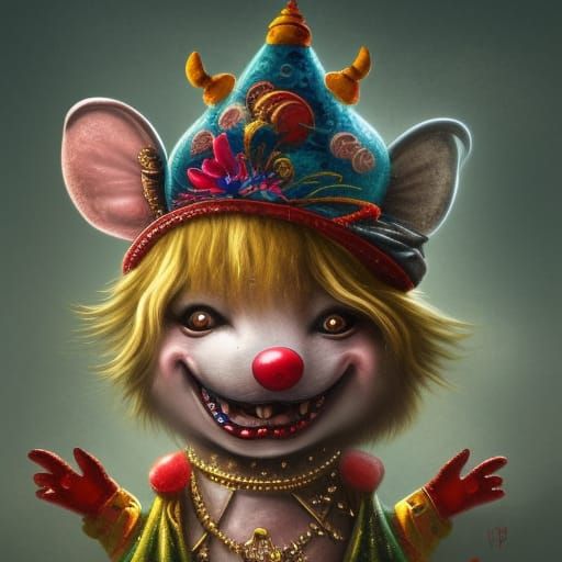 Cute Mouse in Clown Hat Fantasy Image