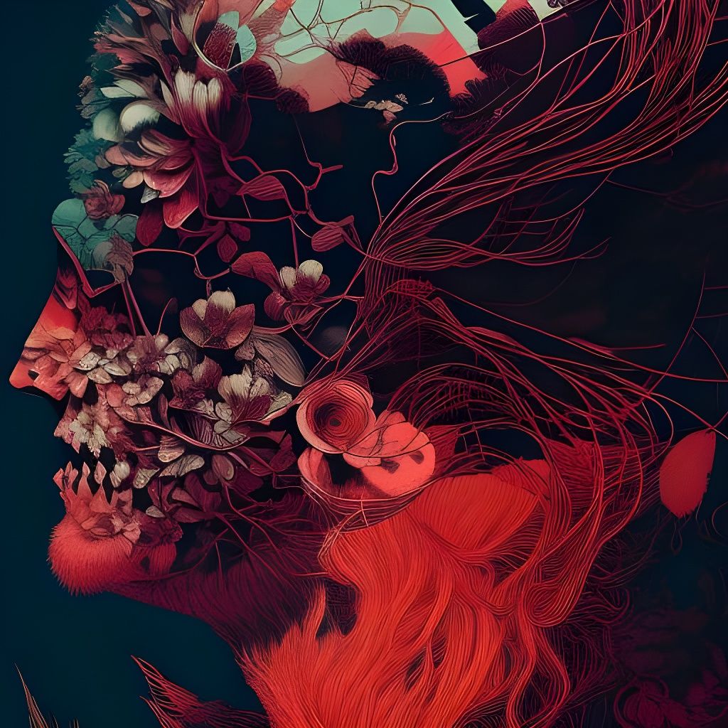 Inner Monster: Surrealist Horror Collage in Dual Color