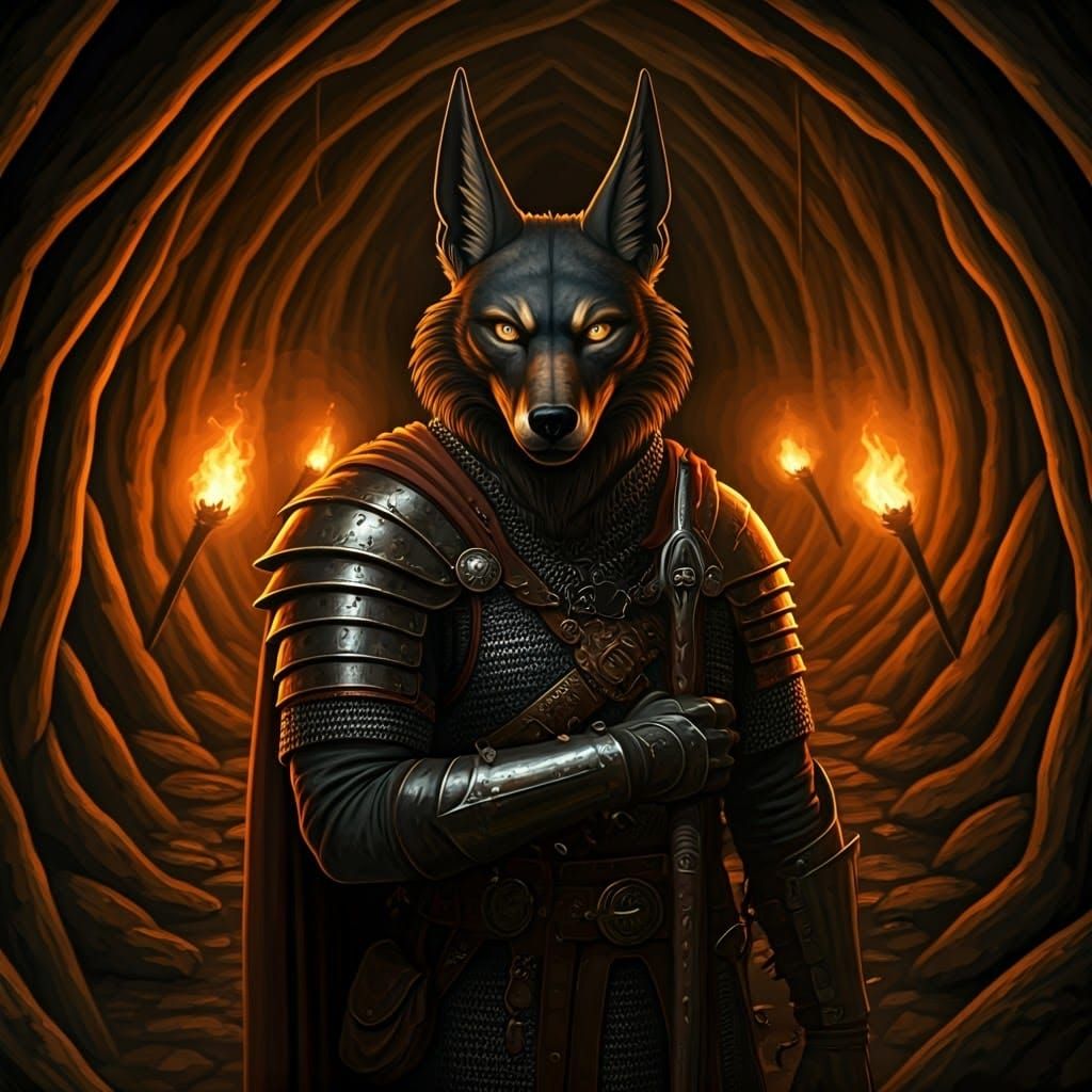 Heroic Fantasy Warrior in Dark Cave