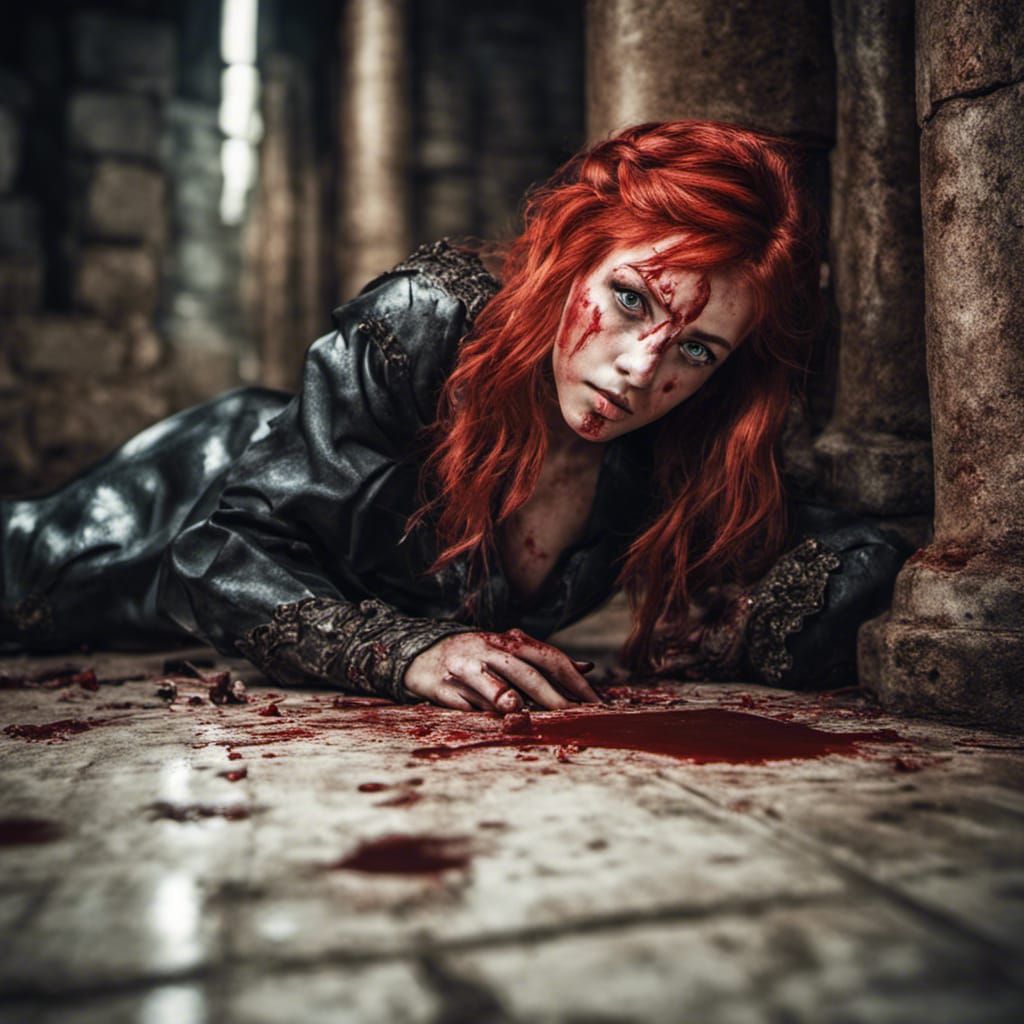 Red-Haired Princess Imprisoned: Hyperrealistic Dungeon Scene