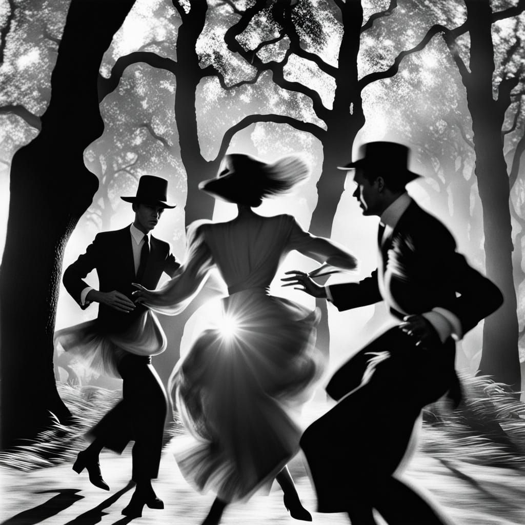 Vibrant Party Scene Under Curly Trees