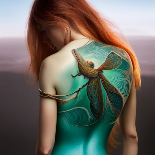 Detailed Dragonfly Tattoo in Roger Dean Style