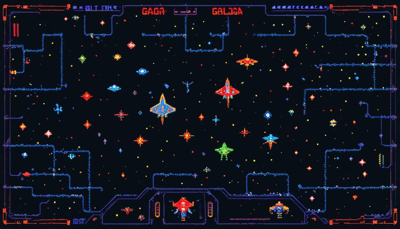 8-Bit Galaga Arcade Atmosphere in Acid Ink