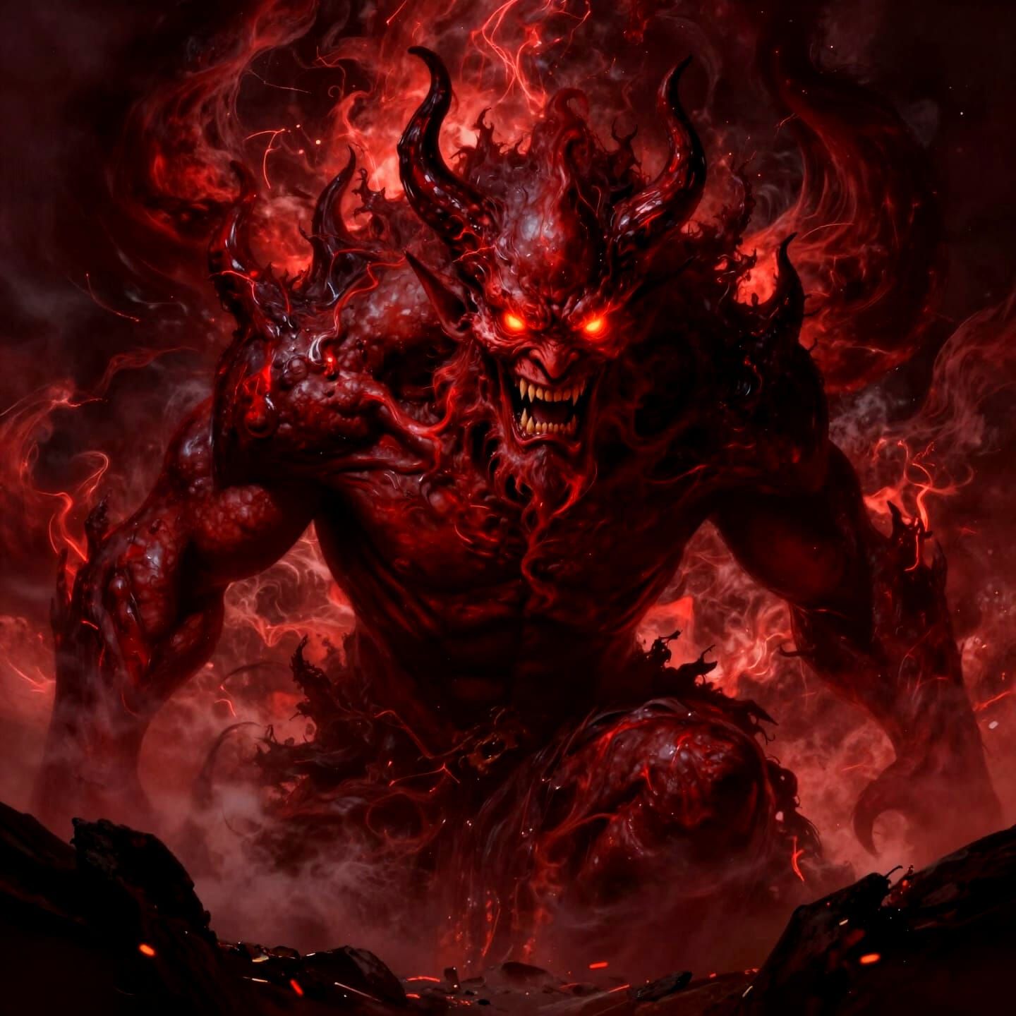 Majestic Cloud Tempest Demon Face in Crimson and Burgundy