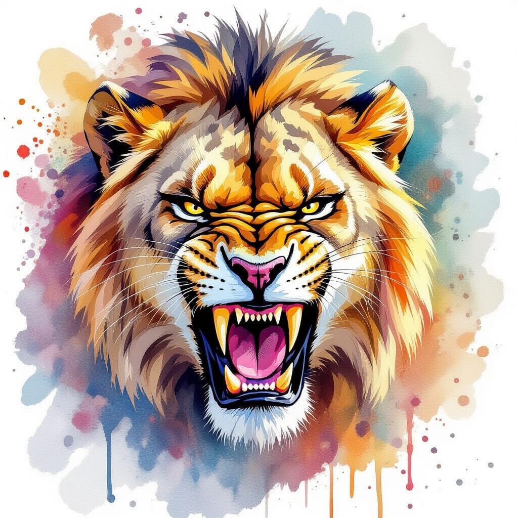 Angry Smilodon in Expressive Watercolor Style