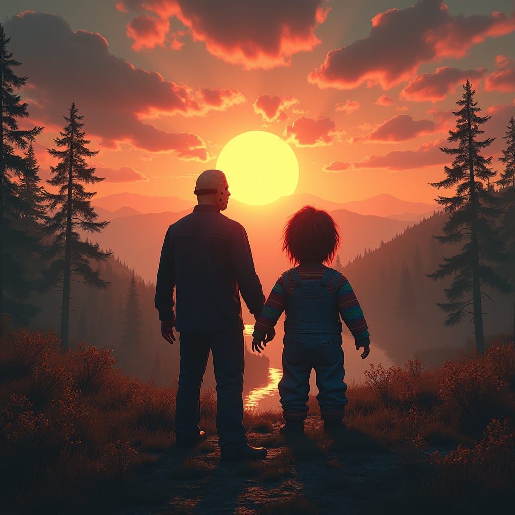 Jason and Chucky Observe a Mystical Sunset