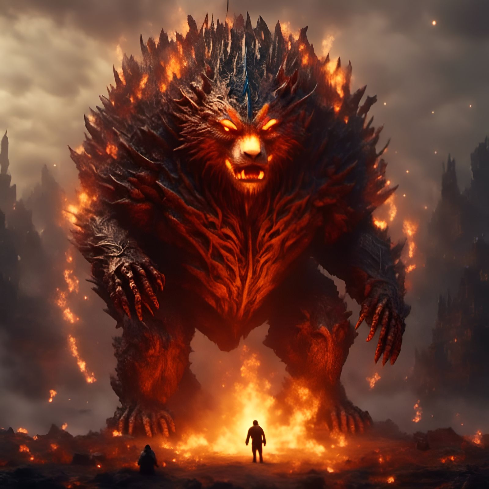 Fiery Obese Bear Portrait in Dark Fantasy Style