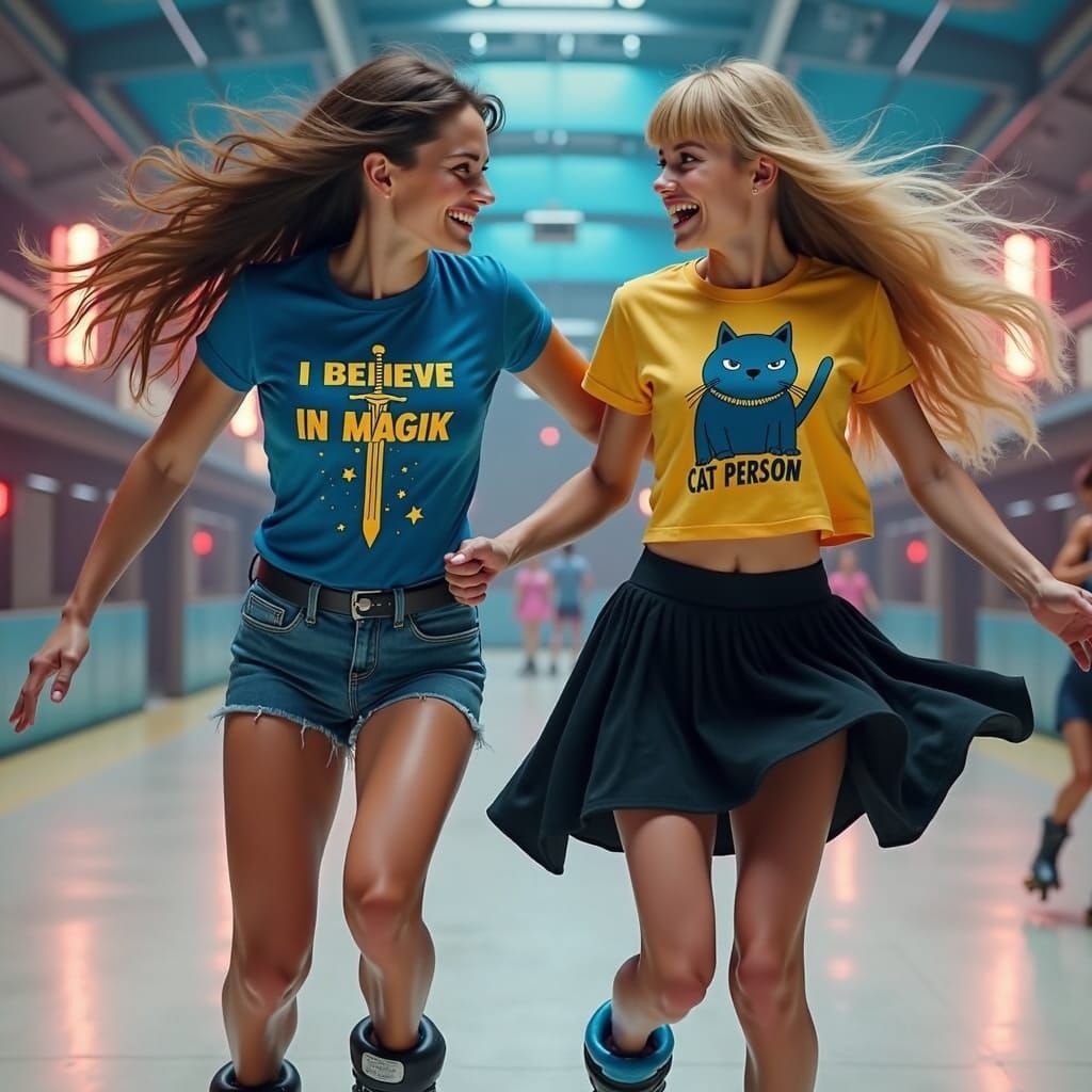 Roller Skating Heroes in a Futuristic Rink