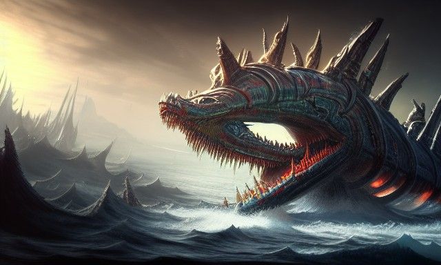 Gigantic Leviathan Attacks HMS Excalibur: Digital Art