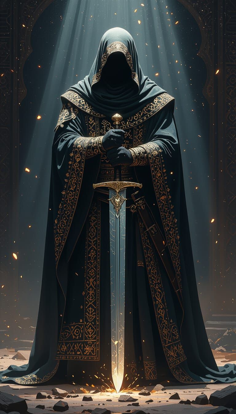 Epic Faceless Muslim Warrior Breaks Sword Scabbard