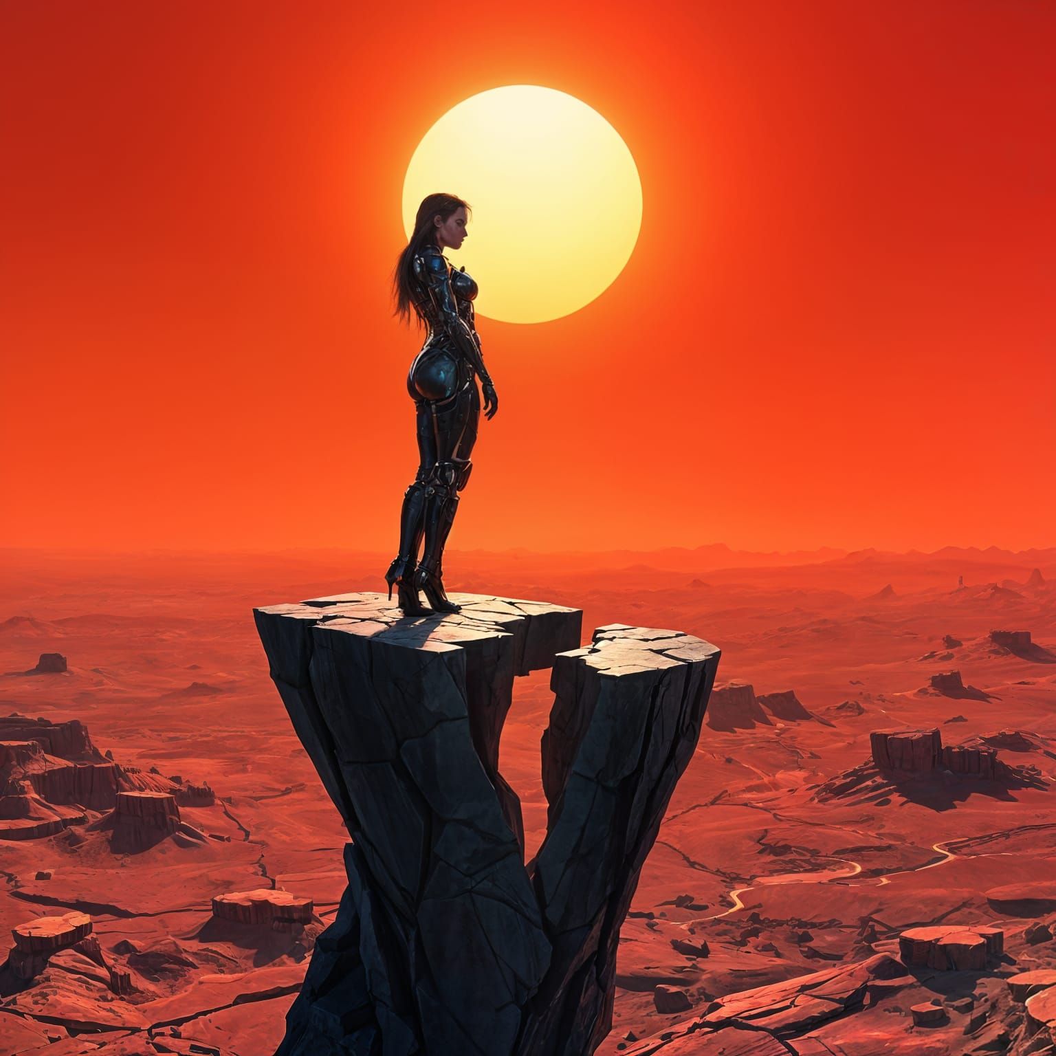 Cyberpunk Isolation in a Blazing Sunlit Wasteland