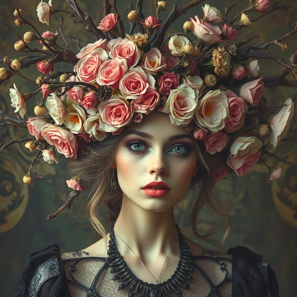 Gothic Baroque Goddess with Floral Coiffure